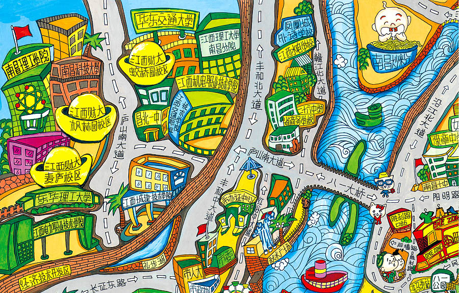 公坡镇手绘地图景区的历史见证